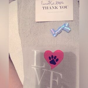 Gray Love Paw Print Embroidered Hand Towel for kitchen or bath NEW